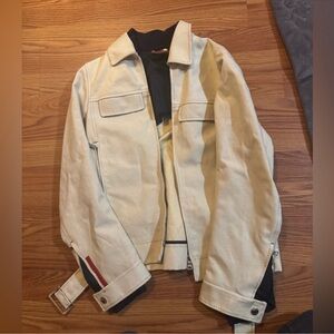Women Prada Cream Bomber Jacket with Textured Finish